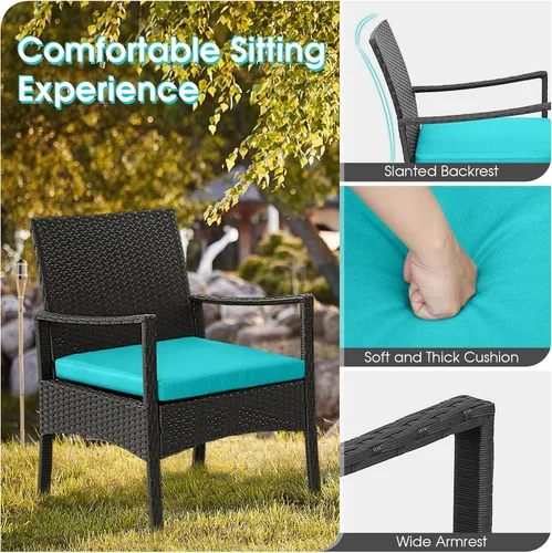 Miniatura 7 de HAPPYGRILL Juego de 4 muebles de mimbre para patio, juego de conversación de mimbre de polietileno, sofá de ratán con cojines, mesa de centro