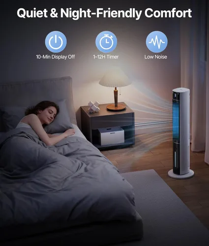 Miniatura 7 de Enfriador de pantano de aire evaporativo: ventiladores de enfriamiento de 38 pulgadas que soplan aire frío para dormitorio, ventilador de torre