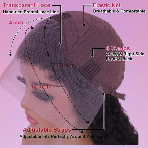 Miniatura 11 de Pelucas con malla frontal de onda profunda 13x4, cabello humano pre-sacado, 180% de densidad, 9A, sin pegamento, pelucas de cabello humano mojadas