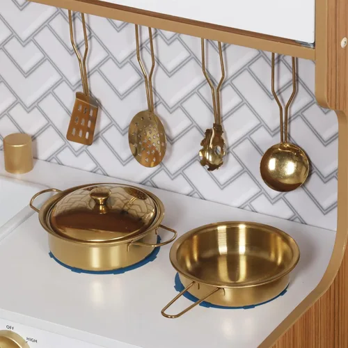 Miniatura 8 de Conjunto de Juguete de Cocina de Madera con Luz, Juego de Cocina de Pretensión para Niños, Juego de Cocina de Juguete con Fregadero, Horno