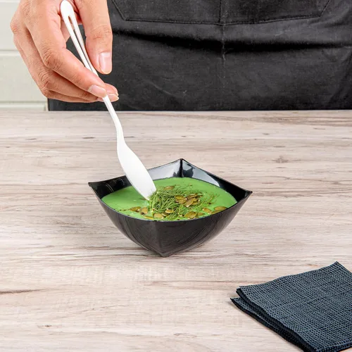 Miniatura 4 de Restaurantware Moderna - Cuencos de plástico de lujo de 8 onzas, 10 cuencos cuadrados desechables para ensalada, duraderos y resistentes