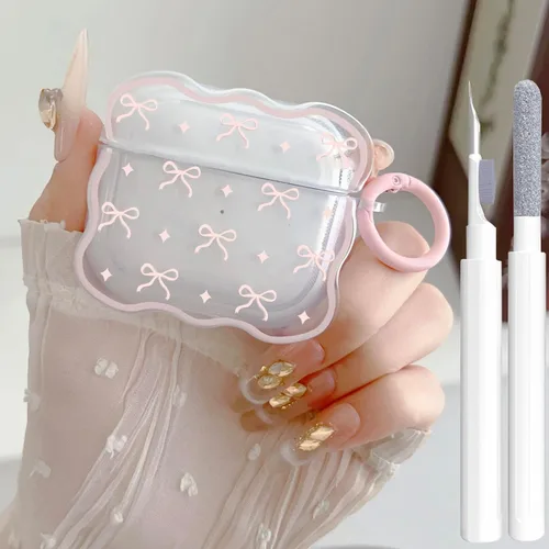 Miniatura 14 de Linda funda transparente para AirPods de 3ª generación, color verde, diseño de lazo femenino, TPU suave, a prueba de golpes, Kawaii Airpods