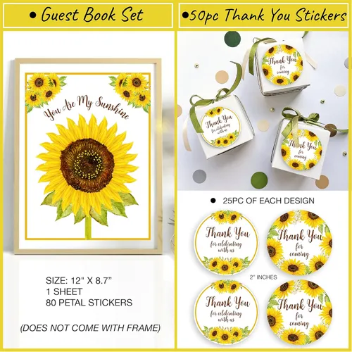 Miniatura 5 de Kit de 207 piezas de decoración de girasol para baby shower para niña o niño, pancartas preencordadas de bienvenida para bebé, vid de flores, libro