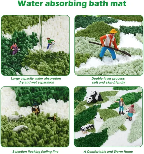 Miniatura 5 de Alfombra de baño acolchada 24" x 17" extra suave, alfombrilla de baño verde, lavable a máquina, linda alfombra de hojas antideslizante y duradera