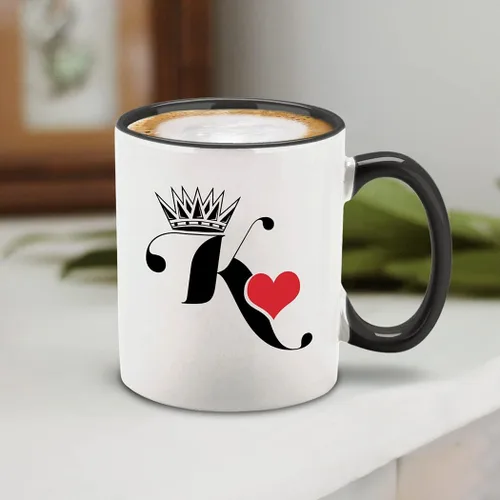 Miniatura 5 de shop4ever® King & Queen of Hearts - Juego de 2 tazas de café de cerámica para parejas, taza de té de 11 onzas, regalo para él y ella (mango negro)