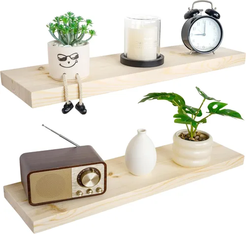 Miniatura 56 de BGMG Estantes flotantes de madera de 12 pulgadas, estantes flotantes negros, estantes de pared de madera maciza para baño, sala de estar