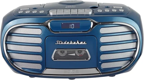 Miniatura 2 de Retro Edge Big Sound Bluetooth Boombox con reproductor de CD/grabadora de cassette/radio estéreo AM-FM (azul)