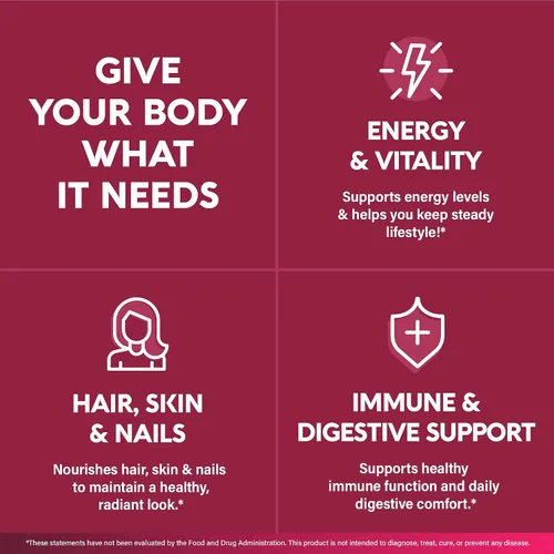 Miniatura 8 de Multivitamínico para mujer - Complejo B Alimentos integrales Apoyo al crecimiento del cabello Digestión y metabolismo Hierro