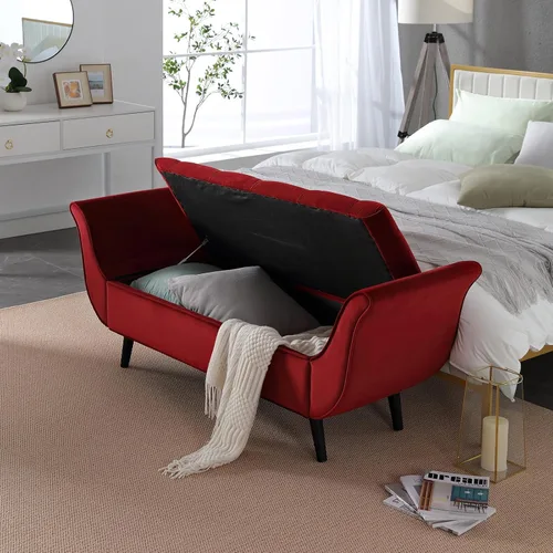 Miniatura 3 de Banco de almacenamiento de terciopelo para dormitorio, banco de extremo de cama con otomana, bancos tapizados con botones capitoné tamaño King