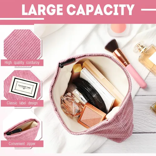 Miniatura 3 de Sanwuta Paquete de 4 bolsas de terciopelo para maquillaje, bolsa de cosméticos para mujer, bolsa de pana de gran capacidad, con cremallera, de lona