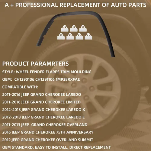 Miniatura 5 de Dasbecan Moldura de guardabarros izquierdo + derecho compatible con Jeep Grand Cherokee 2011-2016, reemplaza # CH1291106 1MP38RXFAE Moldura de arco