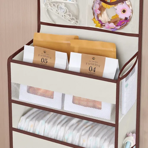 Miniatura 4 de Univivi Organizadores colgantes para colgar sobre la puerta, armario de guardería, armario de almacenamiento para bebés con 4 compartimentos Beige