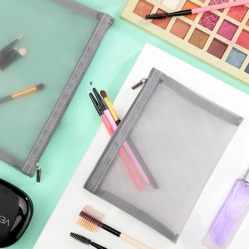 Miniatura 3 de 6 bolsas de maquillaje de malla, bolsa de cosméticos de malla, portátil, organizador de viaje, bolsa con cremallera, bolsas de maquillaje