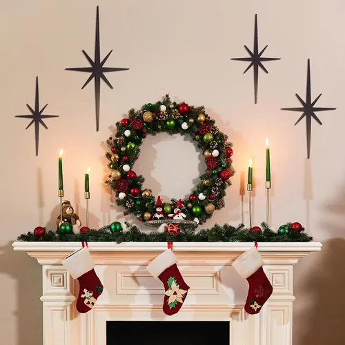 Miniatura 4 de Blulu 4 piezas de decoración de pared de hierro fundido con forma de estrella de Starburst, decoración de metal de mediados de siglo moderno, Gris