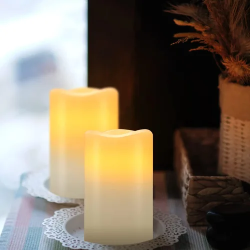 Miniatura 5 de Hausware Velas sin llama, a batería, juego de 12 (D: 7,62 cm x A: 10,16 cm) Velas de cera real, pilar titilante, velas LED sin llama con control