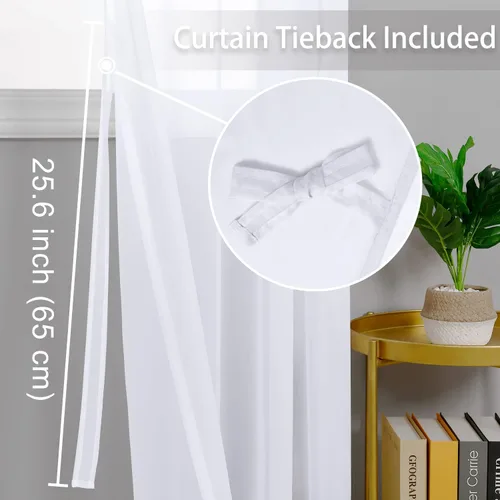 Miniatura 8 de Hiasan - Cortinas traslúcidas de gasa cortas semitransparentes con ojales y alzapaños filtrantes de luz para ventana, dormitorio, baño, 2 paneles