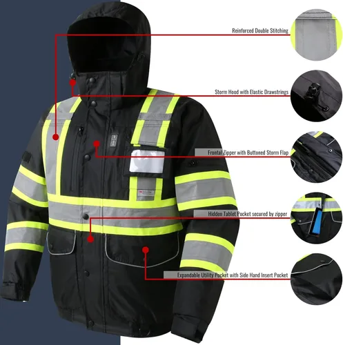 Miniatura 6 de JKSafety Chaqueta bomber reflectante de alta visibilidad con múltiples bolsillos, color fluorescente, ligera, cumple con ANSI Clase 3, Mediana