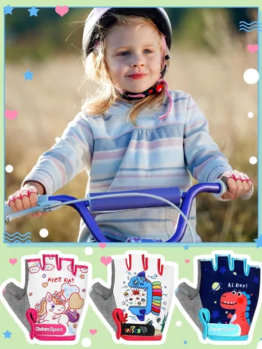 Miniatura 17 de SATINIOR 3 pares de guantes de medio dedo antideslizantes de gel para ciclismo, guantes de gimnasia ajustables para niñas y niños