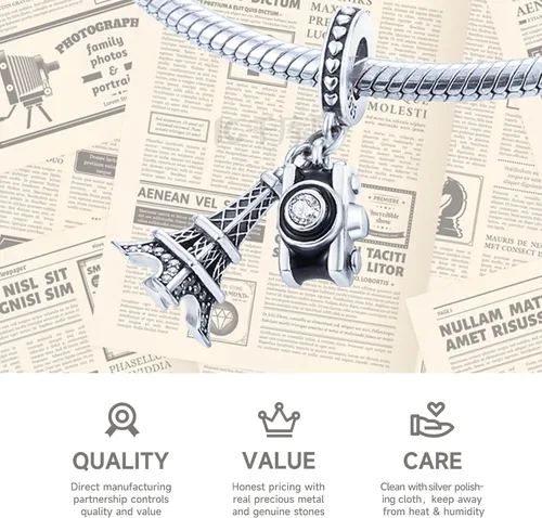 Miniatura 3 de Cuentas de plata de ley 925 para pulseras y collares, cuentas de cristal para hermana de pasaporte de avión, pulseras de ángulo de corazón de café