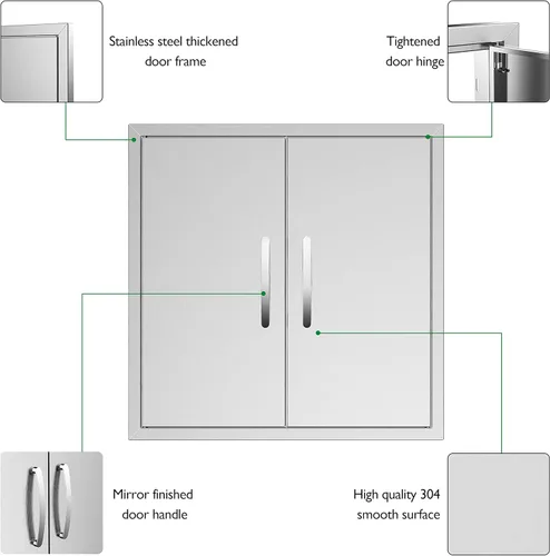 Miniatura 3 de Puertas de cocina para exteriores, 26 pulgadas de ancho x 24 pulgadas de alto, puertas de acceso dobles para barbacoa, acero inoxidable 304