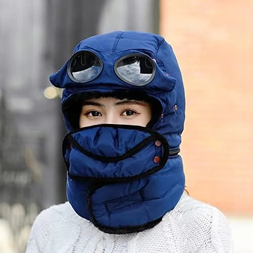 Miniatura 7 de Winter Thermal Trapper Hat with Glasses Winter Cycling Windproof Ski Mask Cap