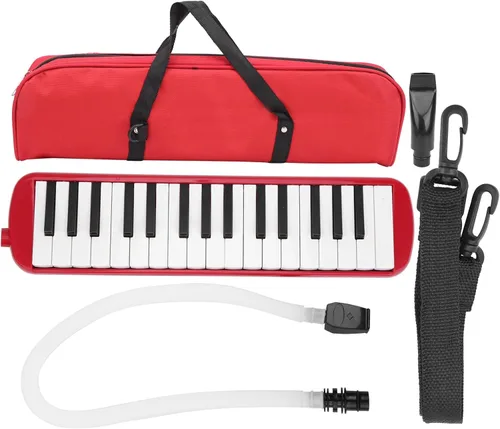 Melódica para principiantes de 32 llaves, portátil con bolsa de transporte, boquilla de corneta, entrenamiento musical para niños, rojo