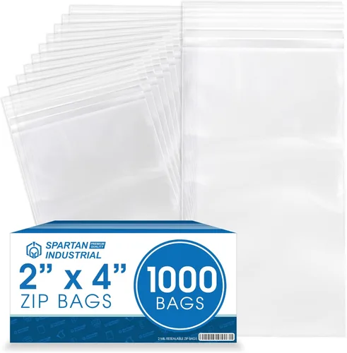 Spartan Industrial - 2” X 4” (1000 unidades) 2 Mil Bolsas de plástico transparentes con cierre reutilizables de 2 mil con cremallera de cierre