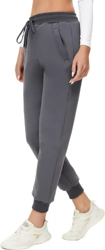 Miniatura 4 de MOUEEY Pantalones deportivos súper cálidos con forro de sherpa para mujer, pantalones deportivos de forro polar con bolsillos con cremallera