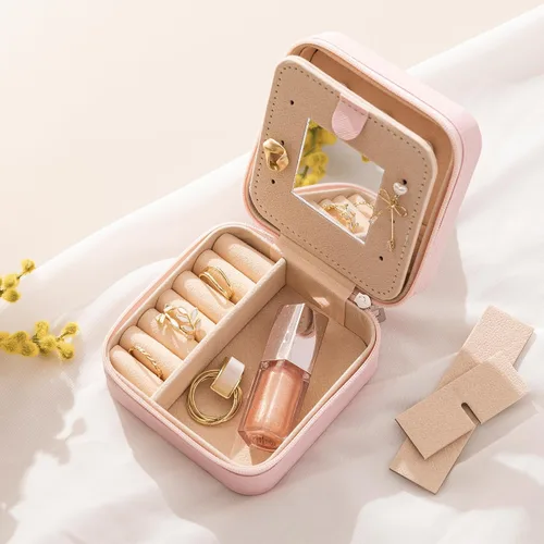 Miniatura 4 de HBselect Joyero de viaje, organizador de joyas, cajas de joyería pequeñas con iniciales para mujer, joyero de viaje, soporte para anillos, soporte