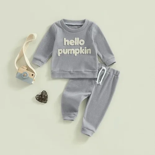 Miniatura 8 de Toddler Baby Boy Halloween Outfit Hello Pumpkin Sweatshirt Pullover Tops Pants Fall Winter Clothes Set