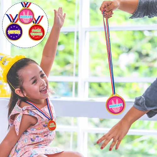 Miniatura 7 de Gejoy Medallas de premio, medallas surtidas para premios para niños, medallas de premio de plástico estilo surtido, medallas de premio para niños