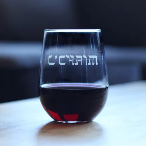 Miniatura 3 de Bevvee L'Chaim - Copa de vino sin tallo Hebrew Cheers - Divertidos regalos judíos o decoración de fiesta para mujeres y hombres - Vasos grandes