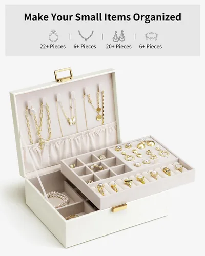 Miniatura 7 de Vlando Regalos de graduación, caja de joyería de 2 capas, regalos para profesores, organizador de joyas grande para mujeres, bandeja de joyería