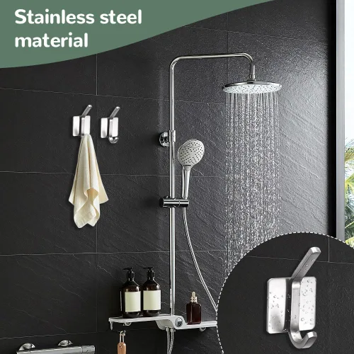Miniatura 7 de 4 ganchos de pared autoadhesivos para colgar toallas y abrigos, colgador de doble gancho para pared, ganchos de toalla para baños, cocina A_plata