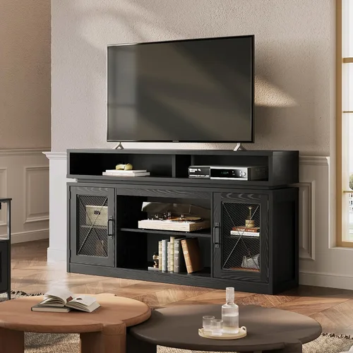 Miniatura 2 de WLIVE Farmhouse TV Stand for TVs Up to 65 Inches, Tall Entertainment Center with Storage Cabinets & LED Lights, Media Console for Living Room