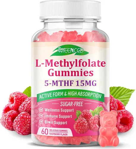 MEENCCD Gomitas de L-metilfolato, suplemento de metilfolato, suplemento 5-MTHF - Active 5-MTHF - Apoya el bienestar general, vegano, sabor a