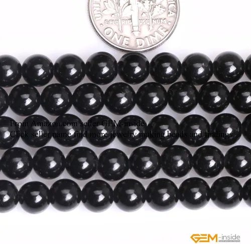 Miniatura 2 de GEM-Inside Cuentas sueltas de piedra preciosa natural de turmalina negra redonda de 6 mm, cuentas de energía para hacer joyas 38 cm
