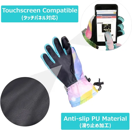 Miniatura 4 de Azarxis Guantes de esquí de nieve para niños, impermeables, resistentes al viento, cálidos guantes de snowboard para niños y niñas