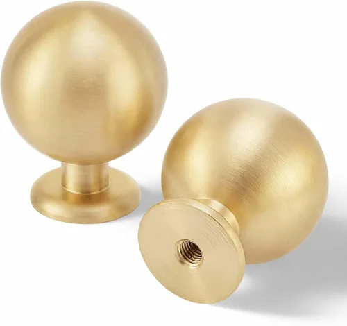 Miniatura 10 de QOGRISUN - Paquete de 10 pomos pequeños de latón sólido para gabinete, pomos redondos dorados para cajones de cómoda, diámetro de 0.9 pulgadas