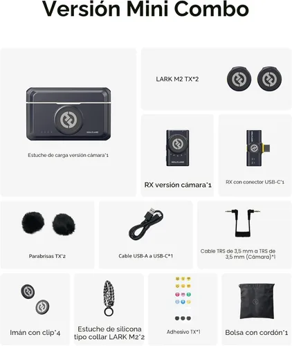 Miniatura 9 de Micrófono inalámbrico Hollyland Lark M2 para iPhone/cámara/Android/PC, audio de alta fidelidad 48kHz/24-bit, alcance de 300m, cancelación de ruido
