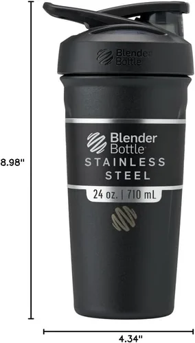Miniatura 7 de BlenderBottle Strada Shaker Cup - Botella de agua aislada de acero inoxidable con batidor de alambre, 24 onzas, color negro