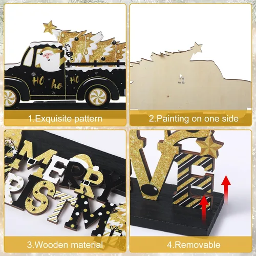 Miniatura 3 de Capoda 6 piezas de decoración de mesa de Navidad, centros de mesa de Navidad de madera, muñeco de nieve, Papá Noel, gnomo, letreros de Feliz