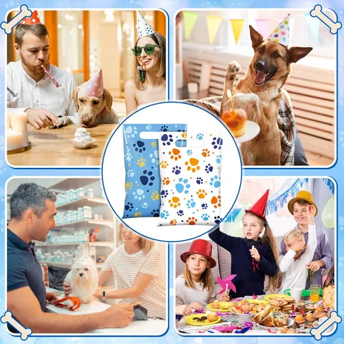 Miniatura 5 de Pasimy 100 bolsas de regalo de pata de perro a granel, diseño de pata de mascota, bolsas de plástico con asa para decoración de fiesta de cumpleaños