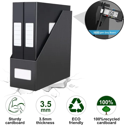 Miniatura 4 de JiaWei - Portarevistas negros, 3 paquetes de resistente estante de cartón, caja de archivo de organización de escritorio para estantes y escritorio