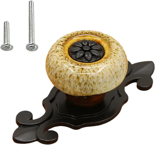 Miniatura 15 de HUAMULAN Paquete de 10 pomos de cerámica retro vintage para aparador, cocina, pétalos, tiradores de armario, cajón, base negra, placa trasera