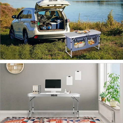 Miniatura 4 de Nice C Mesa de campamento, mesa plegable ajustable en altura, mesa de cocina de almacenamiento de campamento, aluminio ligero, con asa de transporte