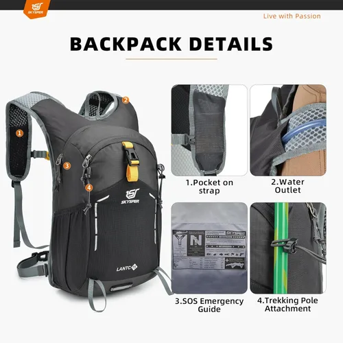 Miniatura 5 de SKYSPER Mochila de senderismo pequeña – Mochila de viaje de 15 L, ligera, resistente al agua, mochilas de senderismo para mujeres y hombres