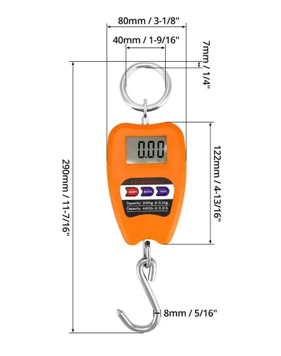 Miniatura 7 de QWORK Báscula de Peso Colgante, Báscula Digital de Grúa de 200kg/440lbs, Báscula para Pesca de Peso de Peces con Carcasa de Aluminio y Pantalla LED