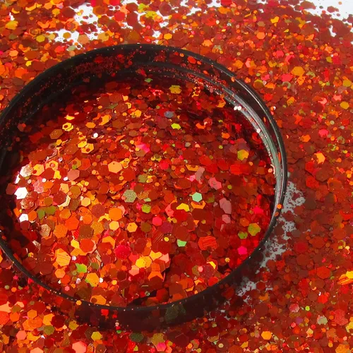 Miniatura 7 de Copos holográficos de purpurina gruesa naranja holográfica de tamaño mixto con forma hexagonal para uñas, confeti, lentejuelas para manualidades
