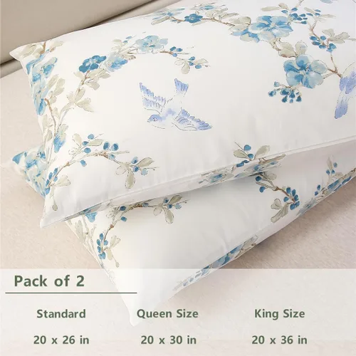 Miniatura 3 de URBONUR Juego de 2 fundas de almohada 100% algodón con estampado floral, fundas de almohada decorativas de tamaño estándar suaves, transpirables